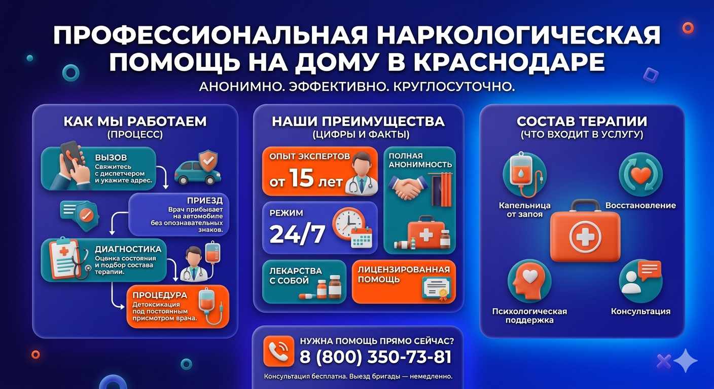 Инфографика о принципах лечения алкоголизма на дому в Сызрани: этапы вызова нарколога, преимущества анонимной детоксикации и состав медицинской помощи.
